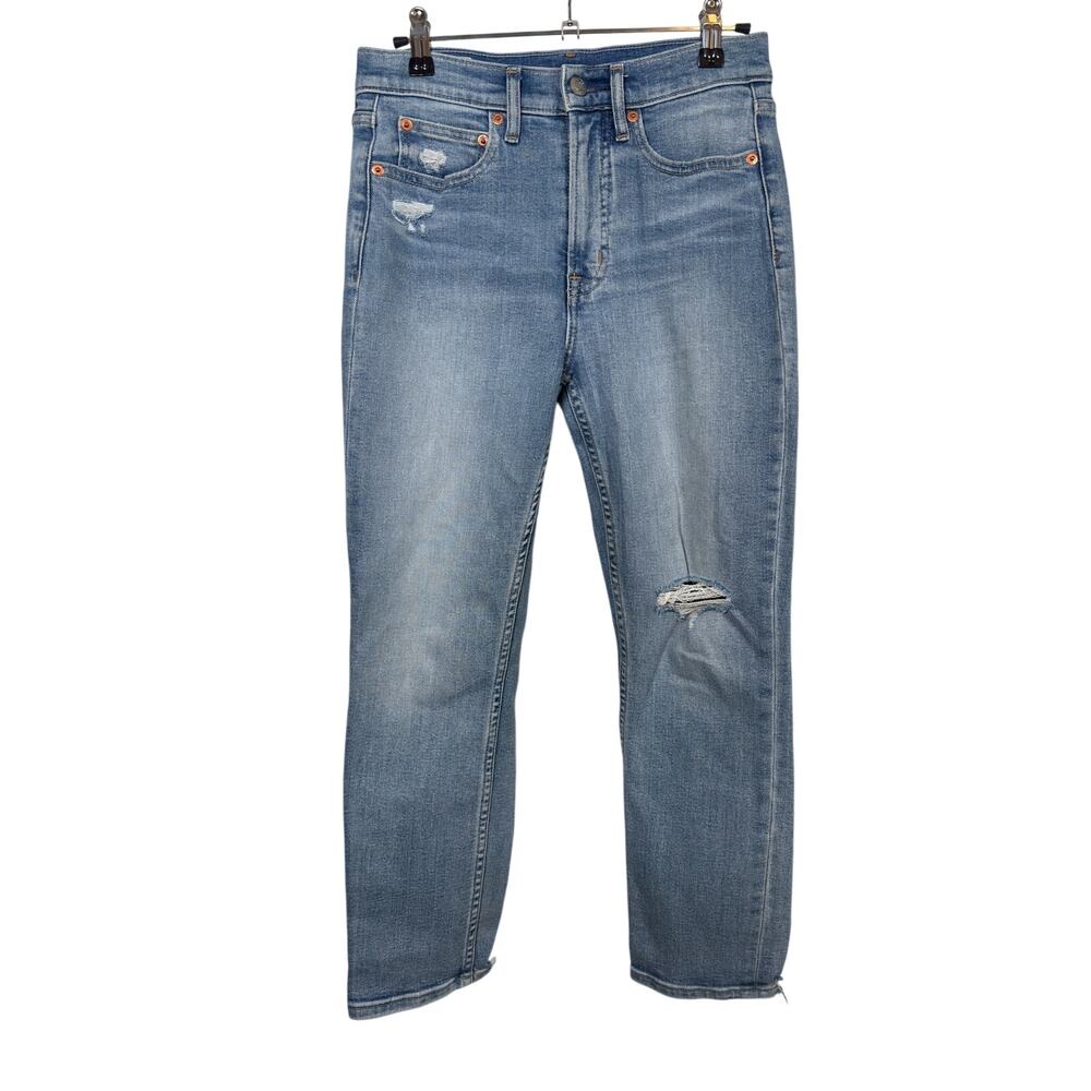 Gap Cigarette Jeans Womens 26/2P Blue High Rise Distressed Raw Hem Stretch
